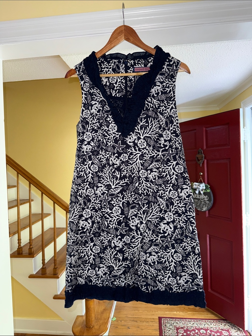 Vineyard Vines Navy and White Sleeveless Coral Reef Print Dress